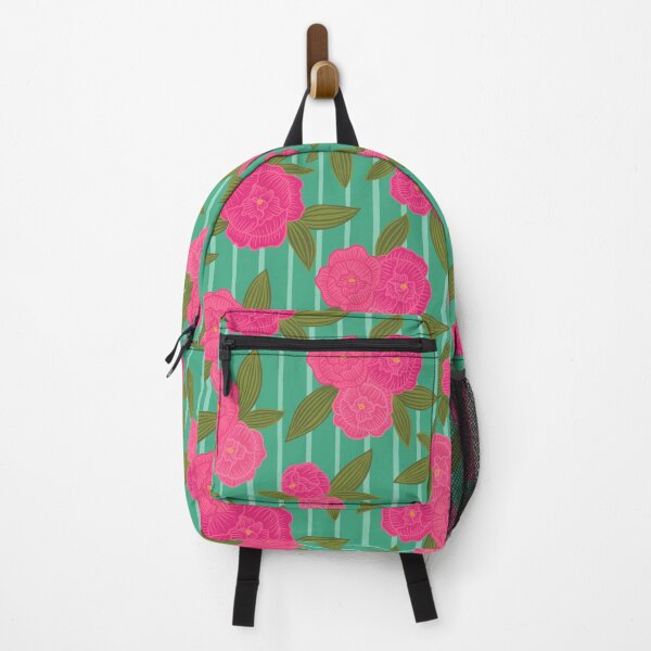 Item preview, Preppy pinstripe peonies vivid pink designed and sold by Handypanda.