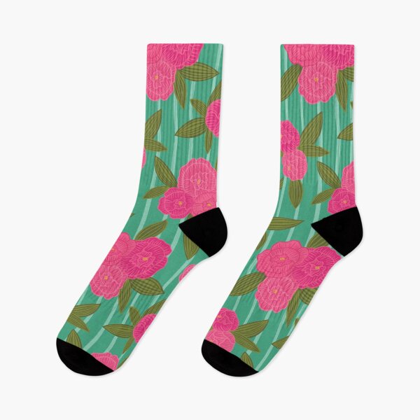 Item preview, Preppy pinstripe peonies vivid pink designed and sold by Handypanda.