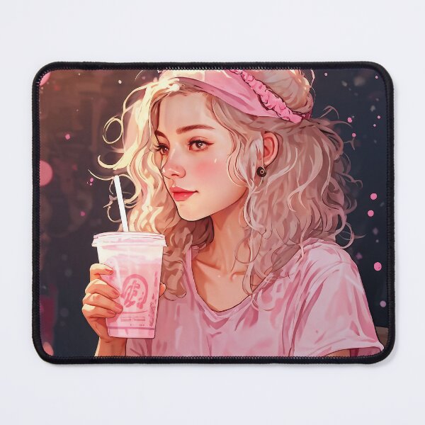 Item preview, Modern dreamscape of woman in coffee shop, pretty in pink designed and sold by ZartyDesigns.