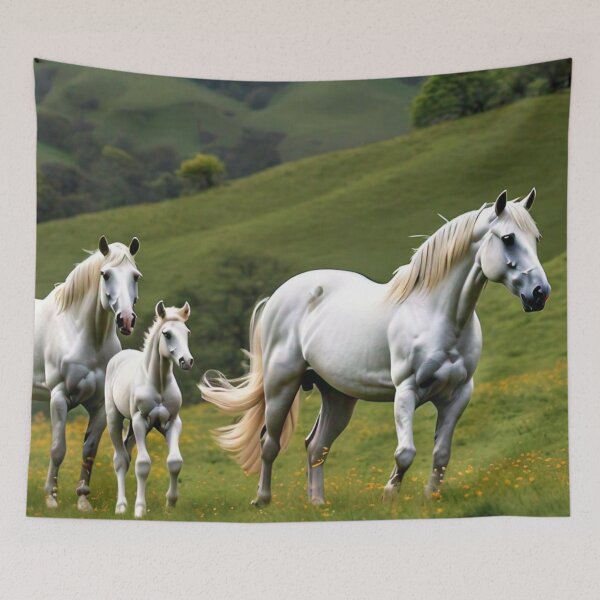 Aperçu de l'œuvre Famille de chevaux dans les collines verdoyantes créée et vendue par Gretel Moss.