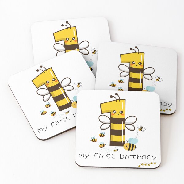 Item preview, My first birthday. Design with happy bees. Let's celebrate! designed and sold by FreeSoulLab.
