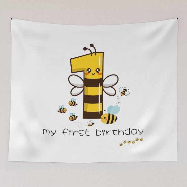 Item preview, My first birthday. Design with happy bees. Let's celebrate! designed and sold by FreeSoulLab.