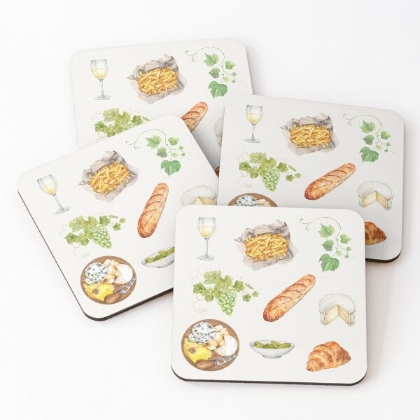 Item preview, French Food France Culinary Travel Watercolor Illustration Baguette Cheese Wine Grapes Cheeseboard Fries Paris Croissant designed and sold by Annika Shurafa.