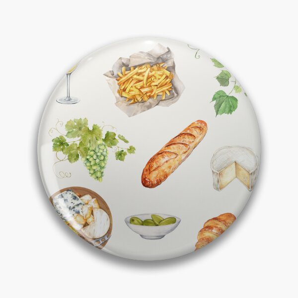 Item preview, French Food France Culinary Travel Watercolor Illustration Baguette Cheese Wine Grapes Cheeseboard Fries Paris Croissant designed and sold by Annika Shurafa.