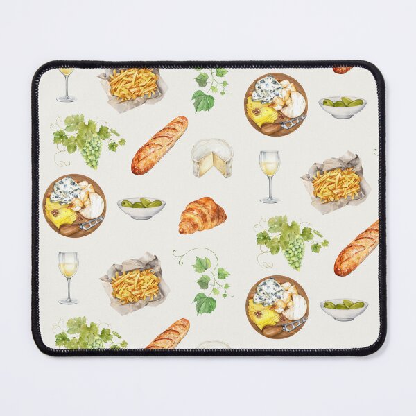 Item preview, French Food France Culinary Travel Watercolor Illustration Baguette Cheese Wine Grapes Cheeseboard Fries Paris Croissant designed and sold by Annika Shurafa.