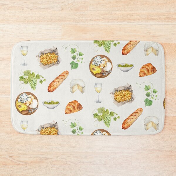 Item preview, French Food France Culinary Travel Watercolor Illustration Baguette Cheese Wine Grapes Cheeseboard Fries Paris Croissant designed and sold by Annika Shurafa.