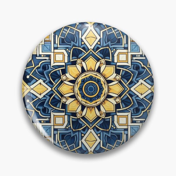 Item preview, Blue and Gold Steampunk Geometric Bright Mandala Pattern designed and sold by EcScratchDesign.