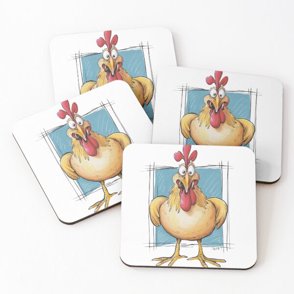 Item preview, a cartoon illustration of a chicken with a surprised expression designed and sold by 123ks.