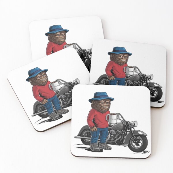 Item preview, bigfoot andando en moto y disfrutando de un café designed and sold by DesignNadine.