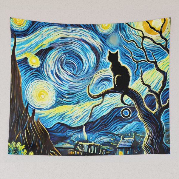 Item preview, Whimsical sky with black cat designed and sold by LivingInThinAir.