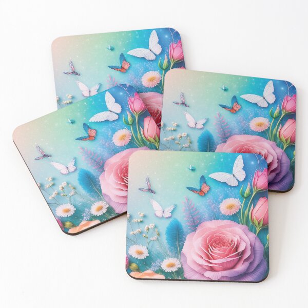 Item preview, Multi-coloured flowers and butterflies in watercolour style , pink roses, beautiful wildflower floral garden designed and sold by navitalidesign.
