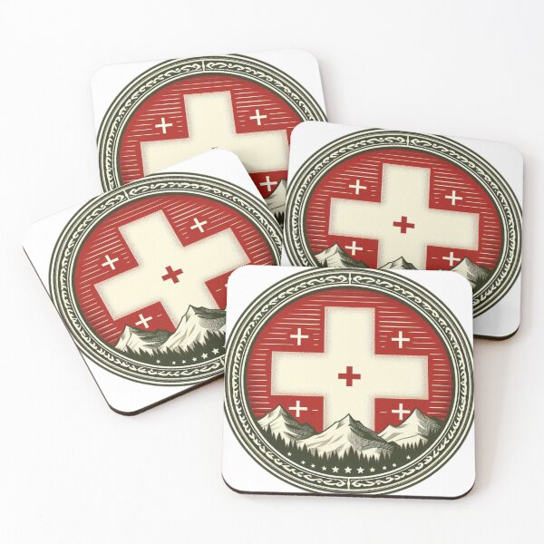 Item preview, Vintage Swiss flag: white cross, mountains and retro border designed and sold by Elouk.