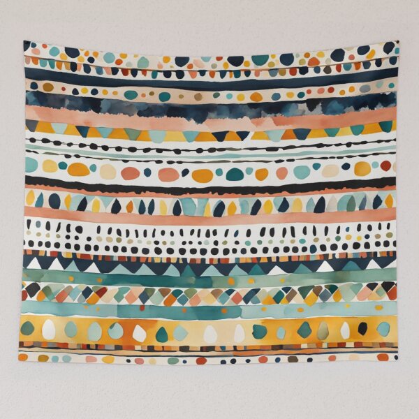 Item preview, Traditional Kilim Pattern, Ethnic Geometric Abstract Scandinavian Design in Watercolor Painting designed and sold by MyArt23.