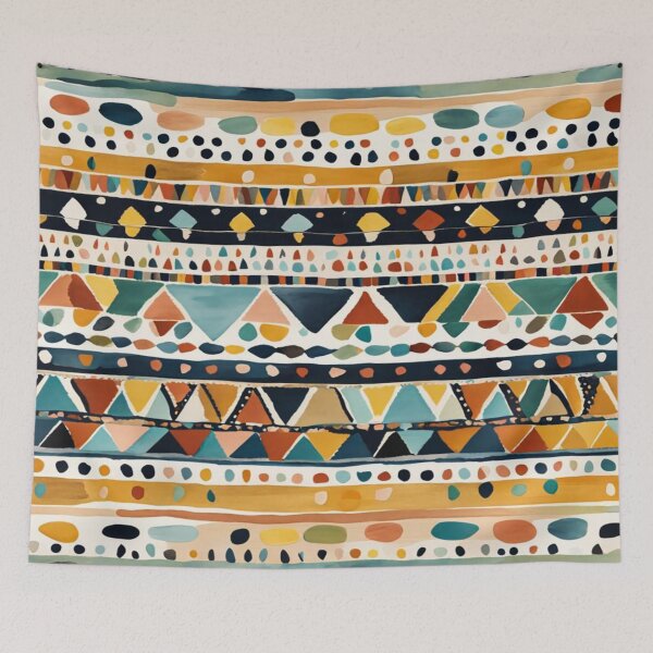 Item preview, Traditional Kilim Pattern, Ethnic Geometric Abstract Scandinavian Design in Watercolor Painting designed and sold by MyArt23.