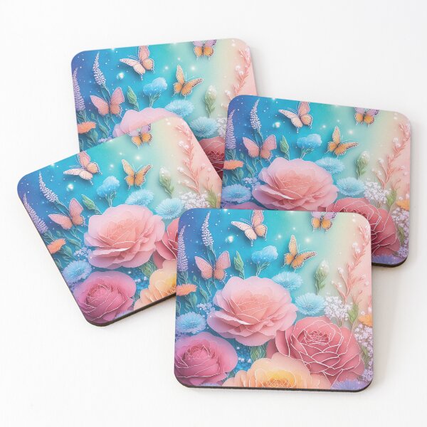 Item preview, Multi-coloured flowers and butterflies in watercolour style , pink roses, beautiful wildflower floral garden 4 designed and sold by navitalidesign.