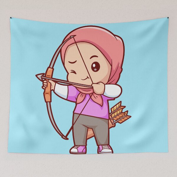 Item preview, Cute Girl in Hijab Holding Archery Bow Cartoon Vector Icon designed and sold by hjian8219.