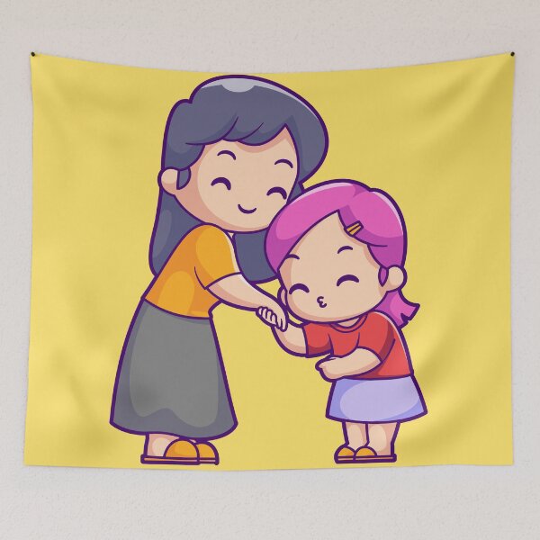 Item preview, Cute Daughter Showing Respect to Mother Cartoon Vector Icon designed and sold by hjian8219.