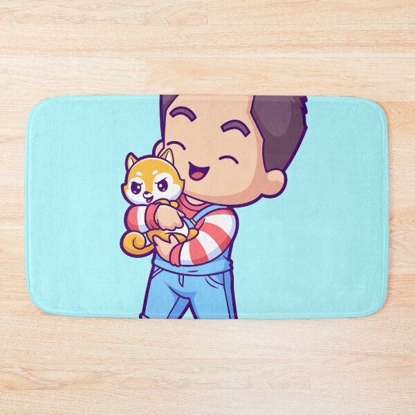 Item preview, Cute Boy Holding Shiba Inu Dog Cartoon Vector Icon designed and sold by hjian8219.
