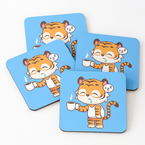 Item preview, Cute Sleepy Tiger Holding Coffee Cartoon Vector Icon designed and sold by hjian8219.