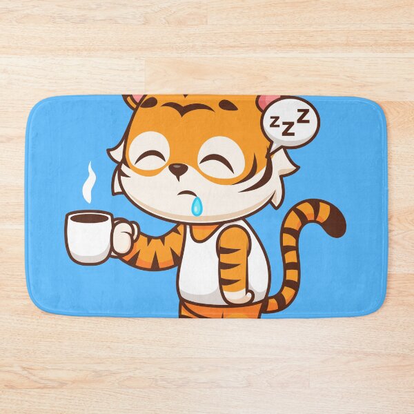 Item preview, Cute Sleepy Tiger Holding Coffee Cartoon Vector Icon designed and sold by hjian8219.