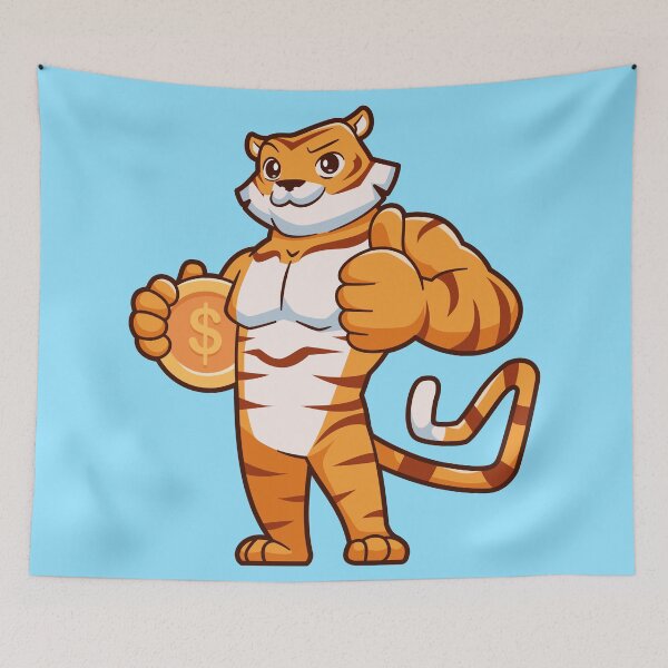 Item preview, Muscular Tiger Holding Gold Coin Cartoon Vector Icon designed and sold by hjian8219.