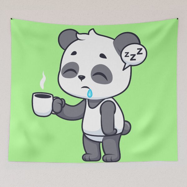 Item preview, Cute Sleepy Panda Holding Coffee Cartoon Vector Icon designed and sold by hjian8219.