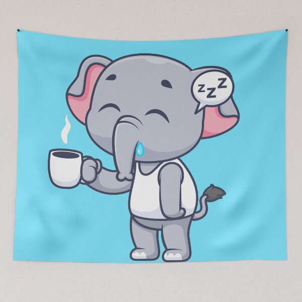 Item preview, Cute Sleepy Elephant Holding Coffee Cartoon Vector Icon designed and sold by hjian8219.