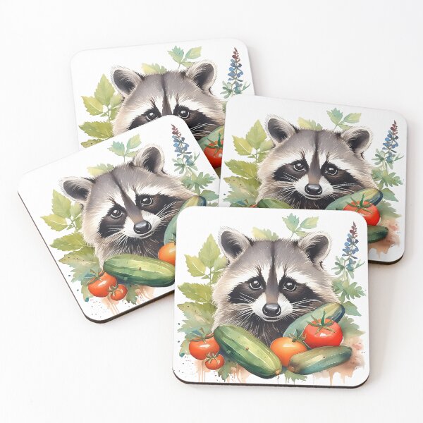 Item preview, Raccoon with vegetables, gardener, cucumbers and tomatoes designed and sold by Eamornia.