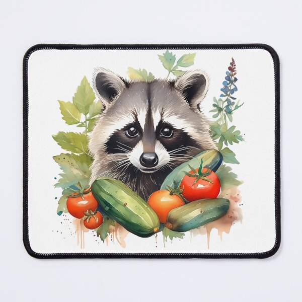 Item preview, Raccoon with vegetables, gardener, cucumbers and tomatoes designed and sold by Eamornia.