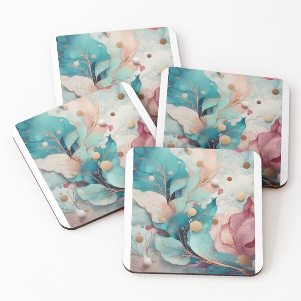 Item preview, Abstract neutral colours leafy pattern pink pastel, teal feathery textures designed and sold by navitalidesign.