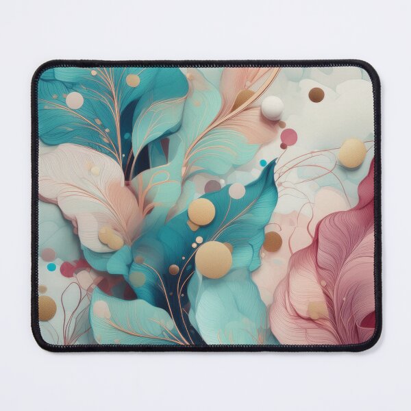 Item preview, Abstract neutral colours leafy pattern pink pastel, teal feathery textures designed and sold by navitalidesign.