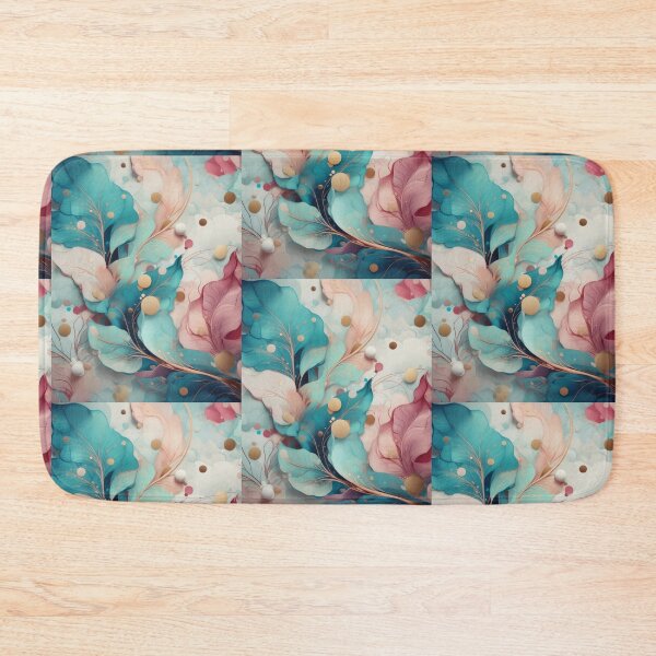 Item preview, Abstract neutral colours leafy pattern pink pastel, teal feathery textures designed and sold by navitalidesign.