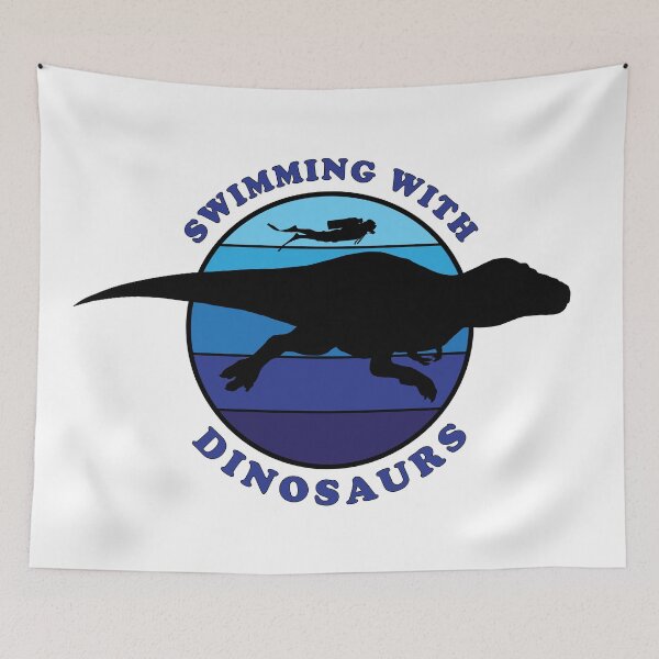 Item preview, Nadar con dinosaurios Diseño retro de surf (letras azules) designed and sold by Robert O.  Clark.