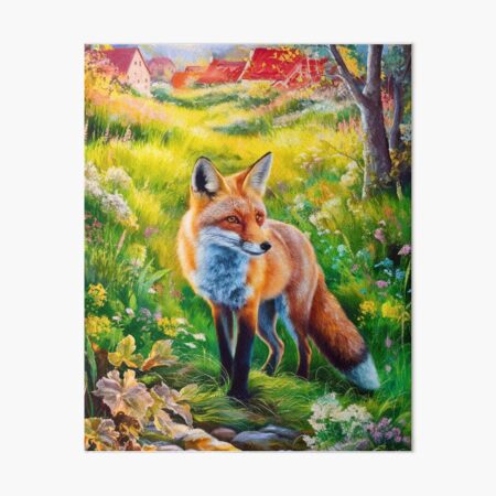 Item preview, Fox Portrait. Spring season, floral fox, vintage fox, fox painting, Camille Pissarro style designed and sold by FoxVibes.