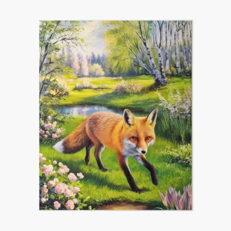 Item preview, Fox Portrait. Spring season, floral fox, vintage fox, fox painting, Camille Pissarro style designed and sold by FoxVibes.