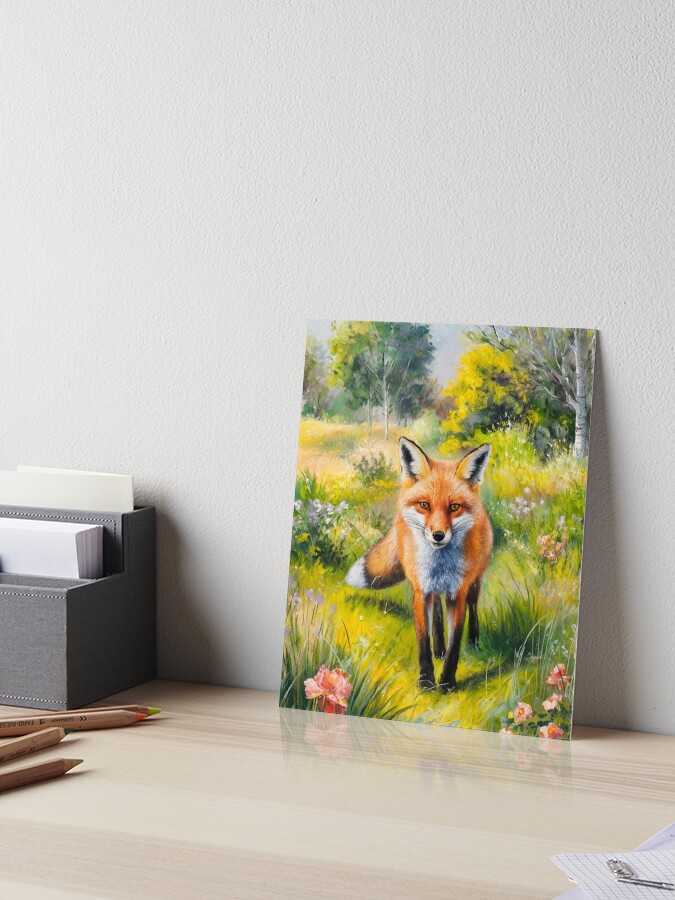 Thumbnail 1 of 2, Art Board Print, Fox Portrait. Spring season, floral fox, vintage fox, fox painting, Camille Pissarro style designed and sold by FoxVibes.
