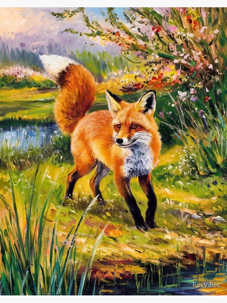 Thumbnail 2 of 2, Art Board Print, Fox Portrait. Spring season, floral fox, vintage fox, fox painting, Camille Pissarro style designed and sold by FoxVibes.