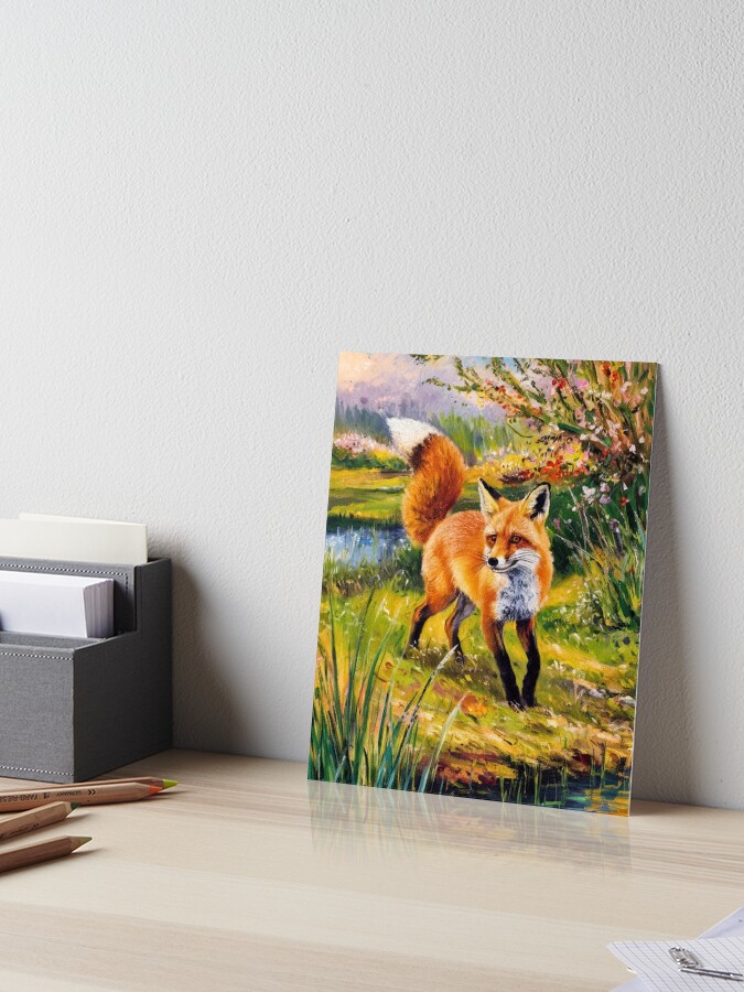 Thumbnail 1 of 2, Art Board Print, Fox Portrait. Spring season, floral fox, vintage fox, fox painting, Camille Pissarro style designed and sold by FoxVibes.