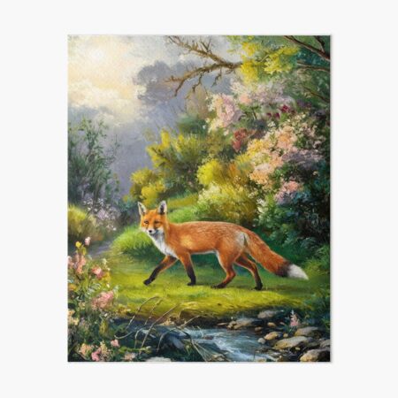 Item preview, Fox Portrait. Spring season, floral fox, vintage fox, fox painting, Camille Pissarro style designed and sold by FoxVibes.