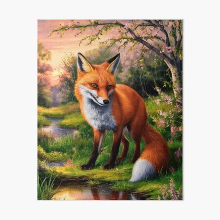 Item preview, Fox Portrait. Spring season, floral fox, vintage fox, fox painting, Camille Pissarro style designed and sold by FoxVibes.