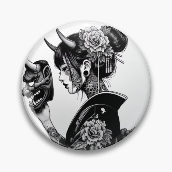 Item preview, Tattooed Girl in Oni Mask designed and sold by LustandPaint.