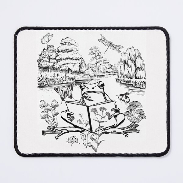 Item preview, Frog Reading A Book In Nature Cottagecore Line Drawing Design designed and sold by EarthArtDesigns.