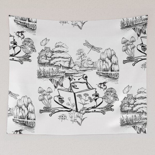 Item preview, Frog Reading A Book In Nature Cottagecore Line Drawing Design designed and sold by EarthArtDesigns.