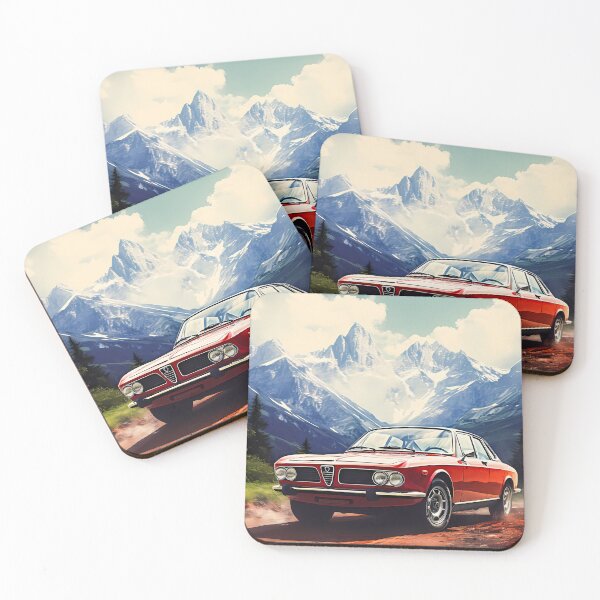 Item preview, Classic Red Alfa in Majestic Mountain Landscape, Vintage Car Art designed and sold by RevUpDesign.