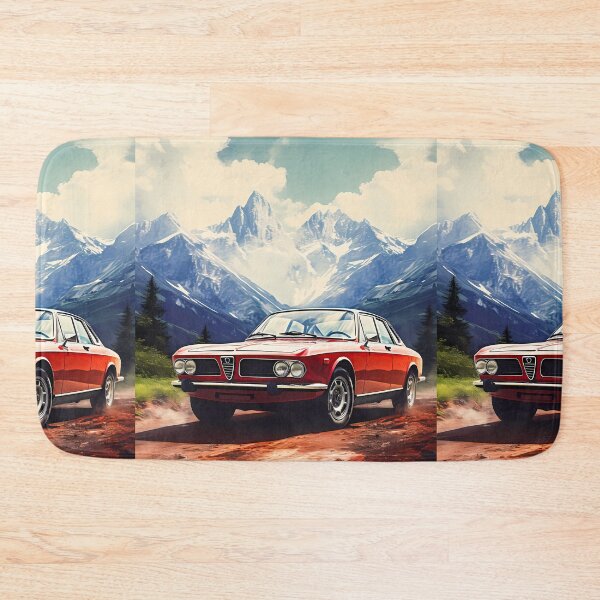 Item preview, Classic Red Alfa in Majestic Mountain Landscape, Vintage Car Art designed and sold by RevUpDesign.