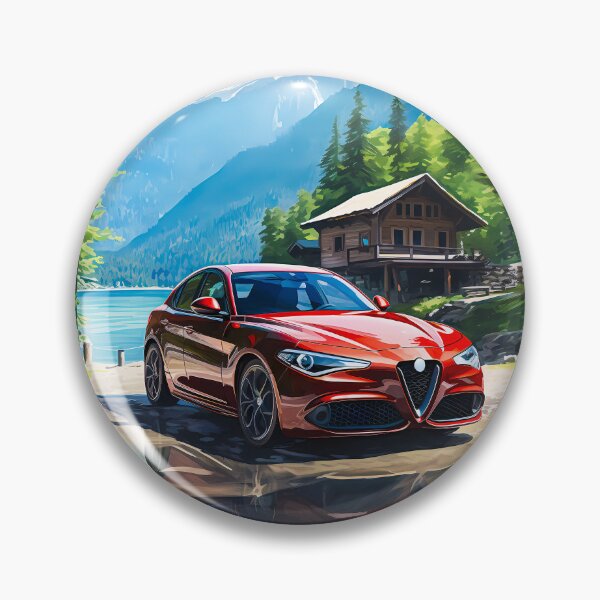 Item preview, Alfa Romeo Giulia Veloce by the Serene Mountain Lake, Automotive Art designed and sold by RevUpDesign.