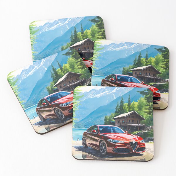 Item preview, Alfa Romeo Giulia Veloce by the Serene Mountain Lake, Automotive Art designed and sold by RevUpDesign.