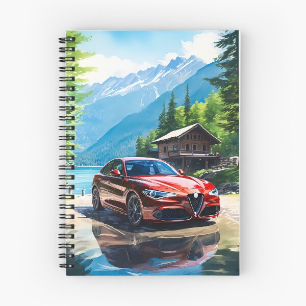 Artikelvorschau, Alfa Romeo Giulia Veloce am ruhigen Bergsee, Automobilkunst entworfen und verkauft von RevUpDesign.