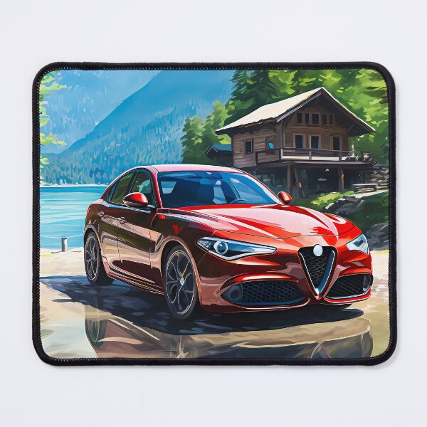 Item preview, Alfa Romeo Giulia Veloce by the Serene Mountain Lake, Automotive Art designed and sold by RevUpDesign.