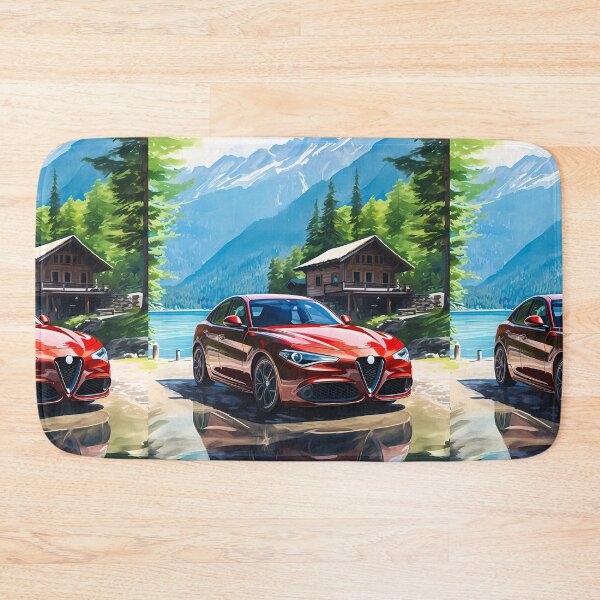 Item preview, Alfa Romeo Giulia Veloce by the Serene Mountain Lake, Automotive Art designed and sold by RevUpDesign.